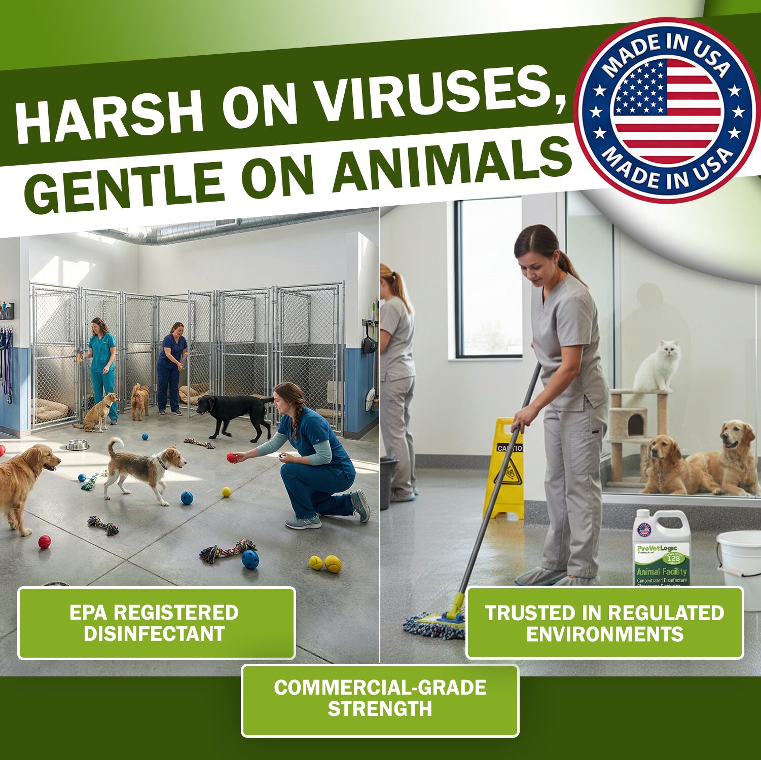 Female cleaning the animal places using the chemical from Bluegrass Janitorial in Lexington, Kentucky