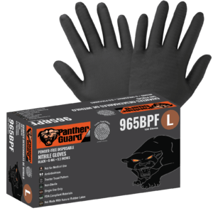 Panther-Guard® Heavyweight Nitrile, Powder-Free, Industrial-Grade, Black, 6-Mil, Tractor Tread Pattern, 9.5-Inch Disposable Gloves