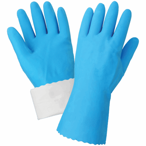 Blue Flock-Lined 18-Mil Rubber Latex Gloves