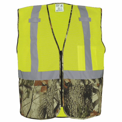 FrogWear® HV High-Visibility Safety Vest with Yellow/Green and Camouflage Bottom