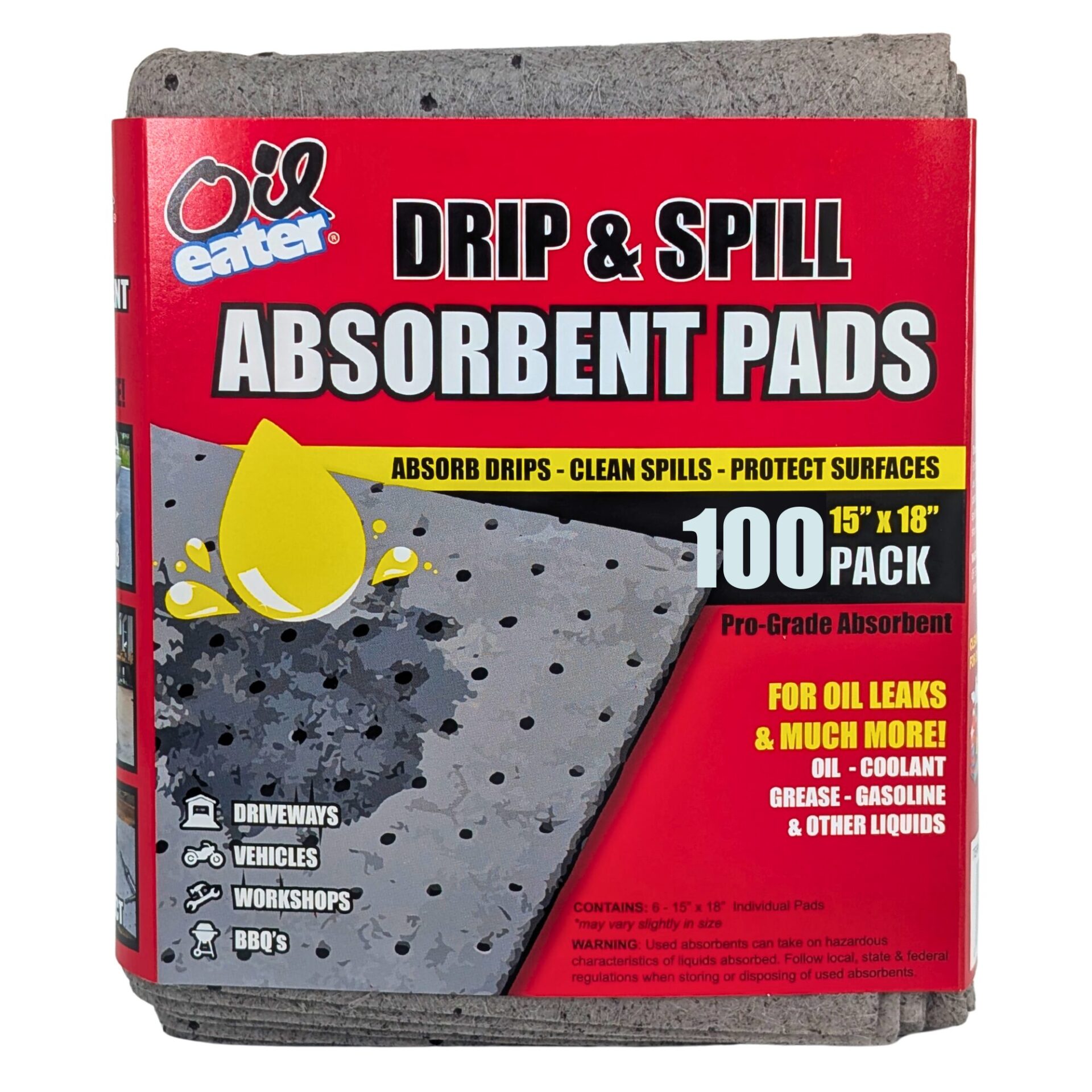 Oil Eater Grey Universal Absorbent Pads – 15" x 18" (Medium Pack of 100)