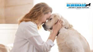 Female caring the dog at Bluegrass Janitorial in Lexington, Kentucky